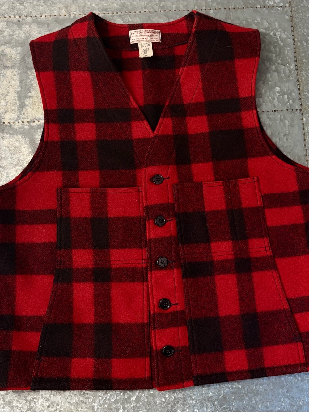 Filson Garment Co. Wool Buffalo Check Plain vest, Wool, Vintage, Men’s XL
